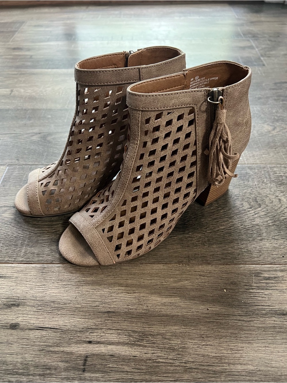 Taupe Faux Leather Peep-Toe Booties